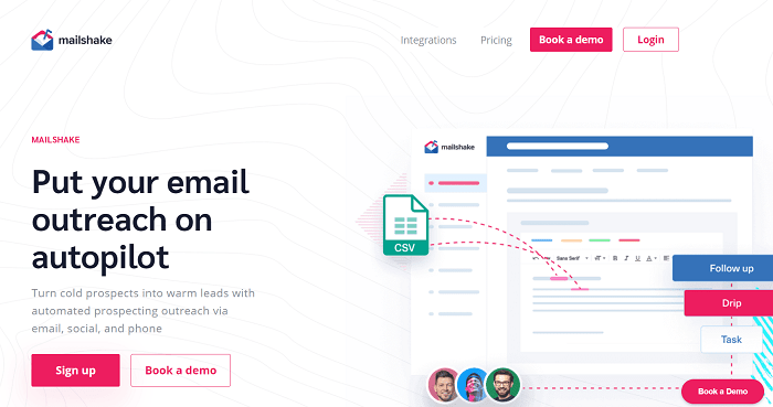 Screenshot of Mailshake's homepage